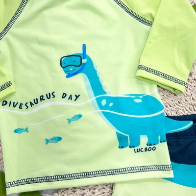 Linha Praia Blusa M/L e Sunga Divesaurus Day - Verde Cítrico
